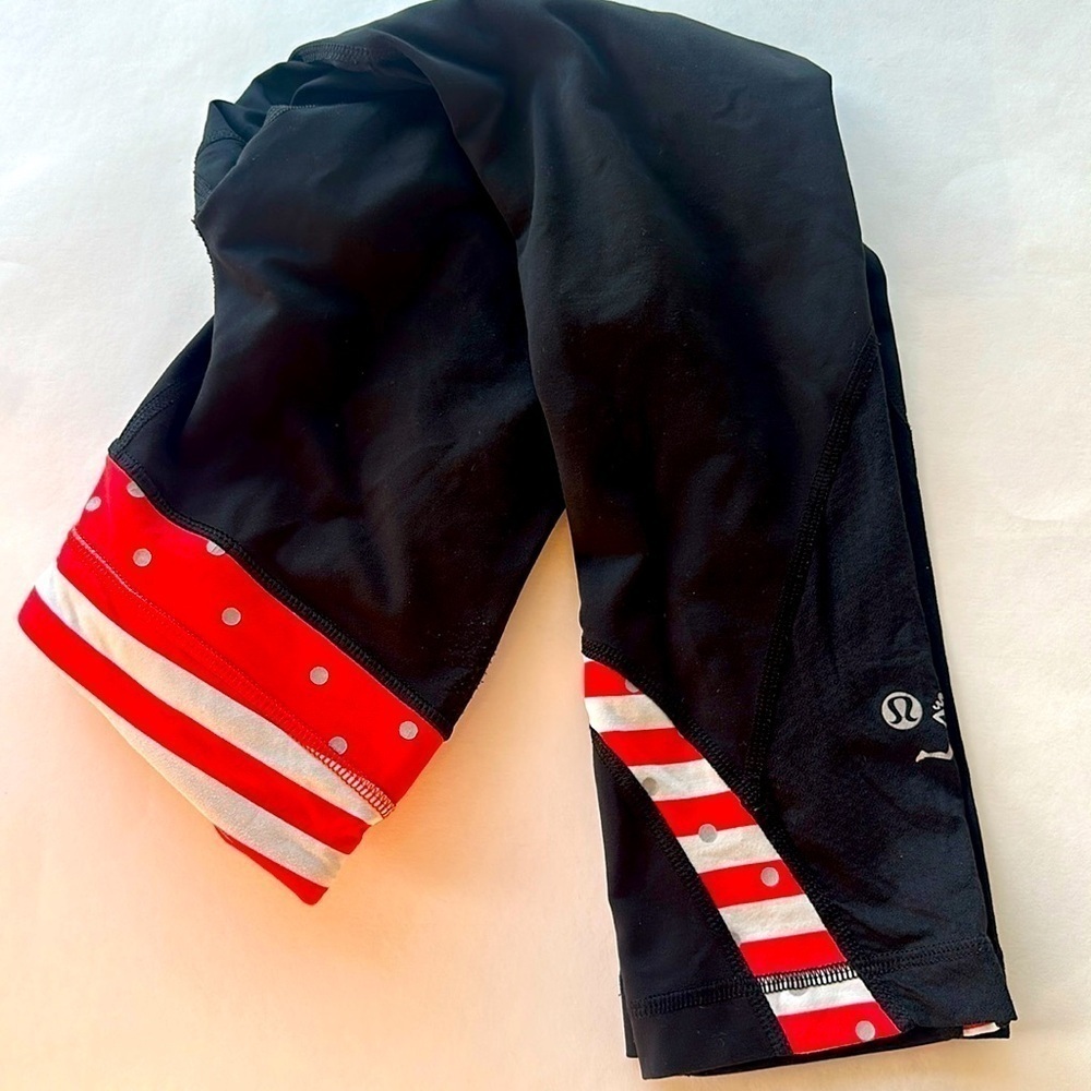 Lululemon Seawheeze Marathon Run Inspire Crop Leggings Orange stripe polka dot 4